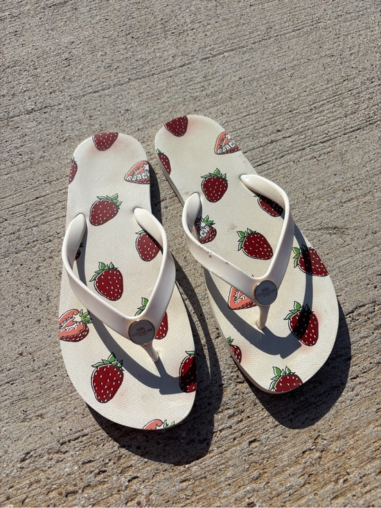 Coach Shoes - Coach Strawberry Print Cream Flip Flops